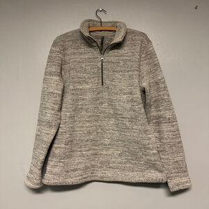 Womens Kuhl Alaska Gray White Quarter-Zip Sweater XL faux shearling Heather gray